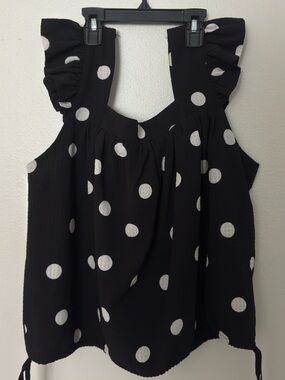 Polka Dot Ruffle Strap Camisole in Black
